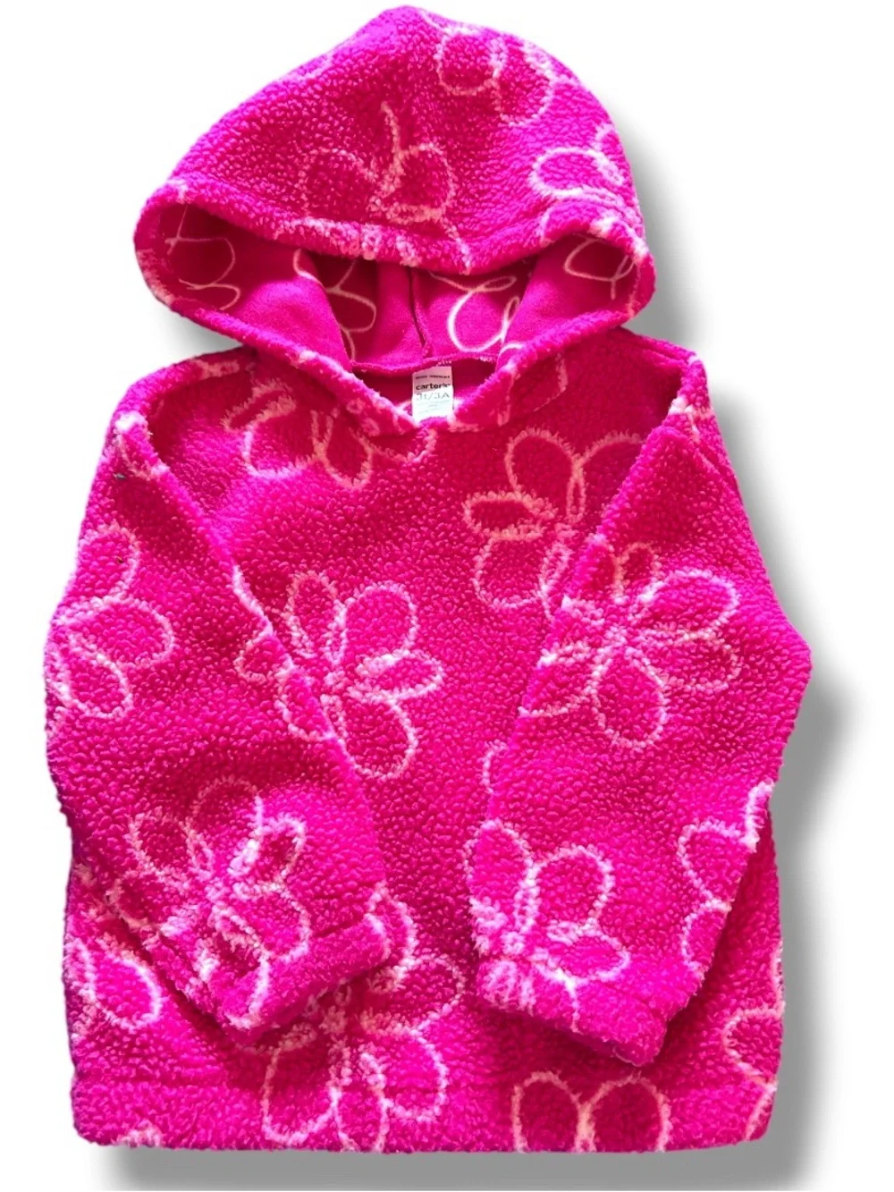 Carter's Bright Pink Floral Fleece Pullover Hoodie size 3T